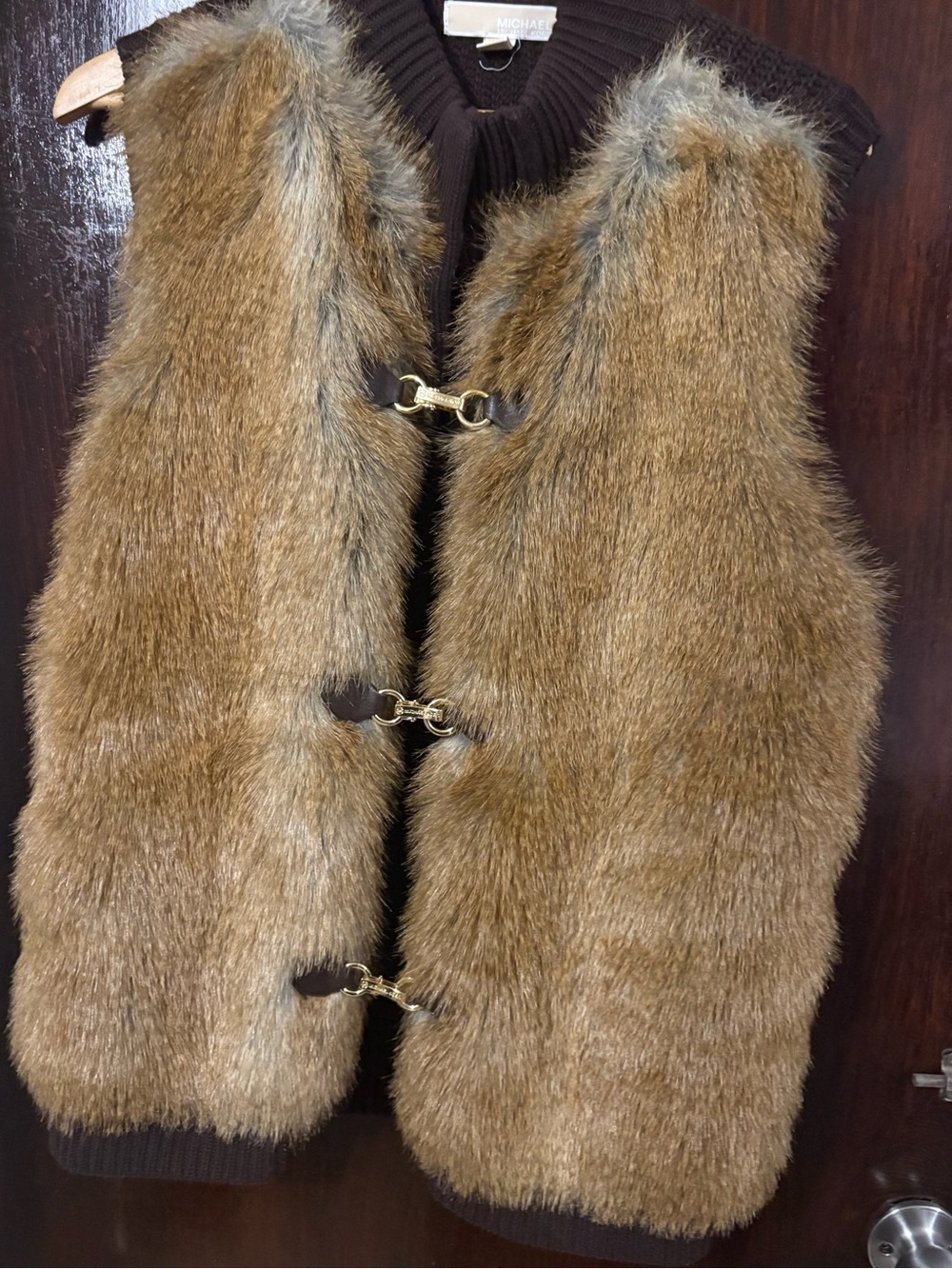 Michael Kors Brown Faux Fur Vest with Gold Hardware. Size XL.